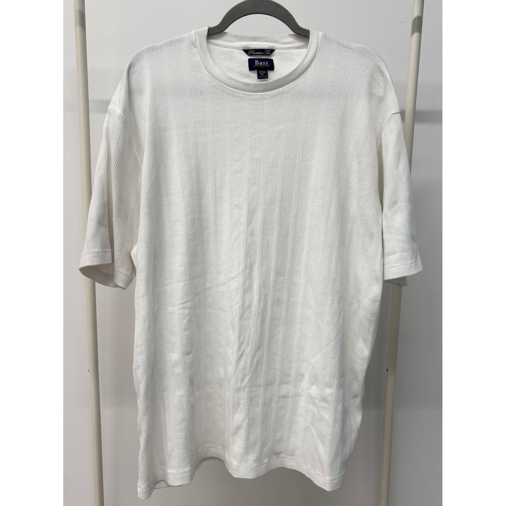 GH Bass & Co Mens XL White Ribbed Premium Tee Short Sleeve Cotton T-Shirt